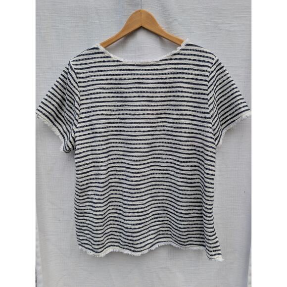 GREEN ENVELOPE Women's Terry Cloth Short Sleeve Striped Shirt Sz 2X Fringe Trim - Picture 5 of 5